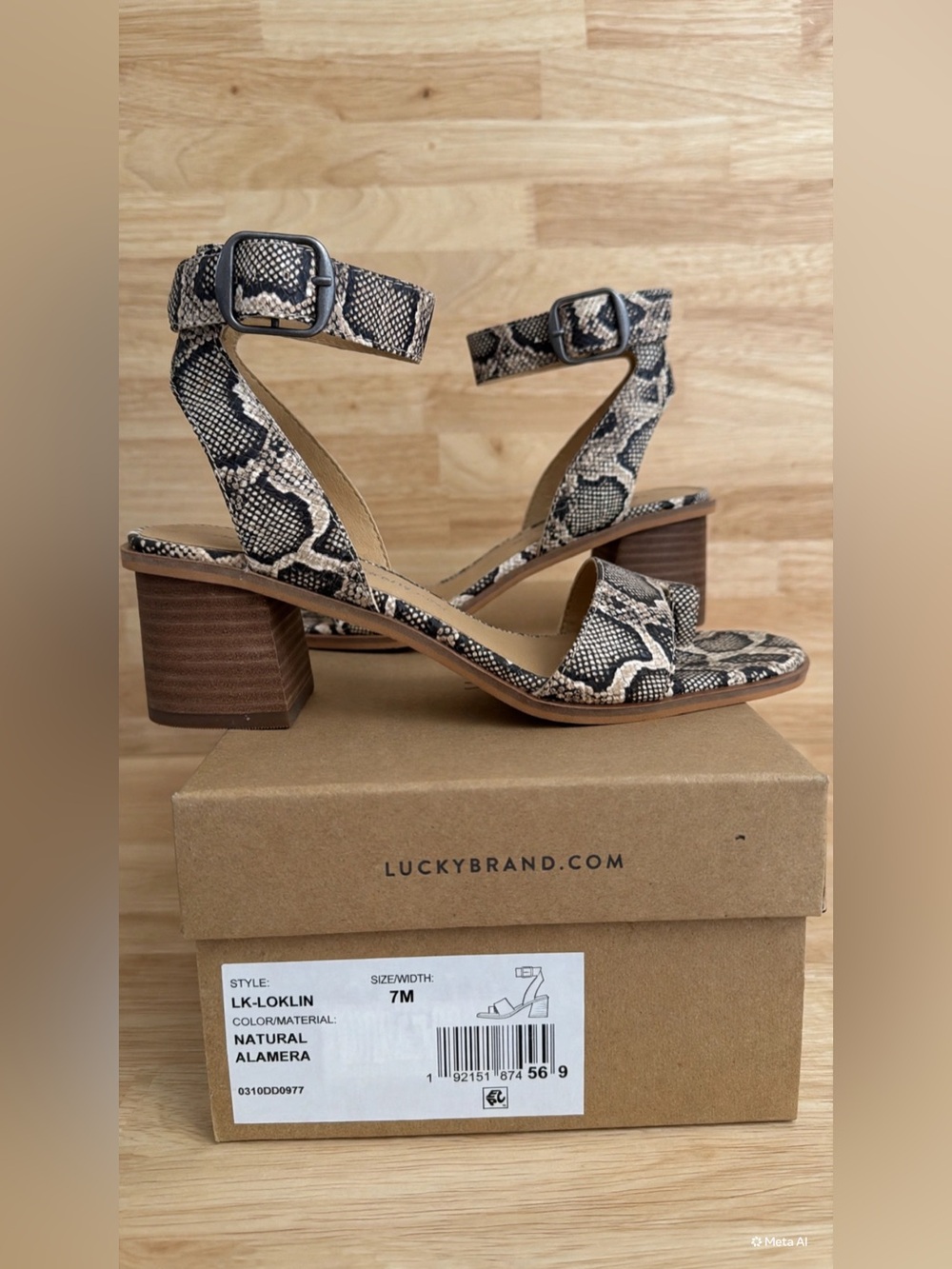 Lucky Brand Natural Snake-Print Block Heel Sandals 7M